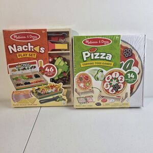 New Melissa & Doug Nachos Wooden Play Food Set 44pc & Pizza Topping Toss Game